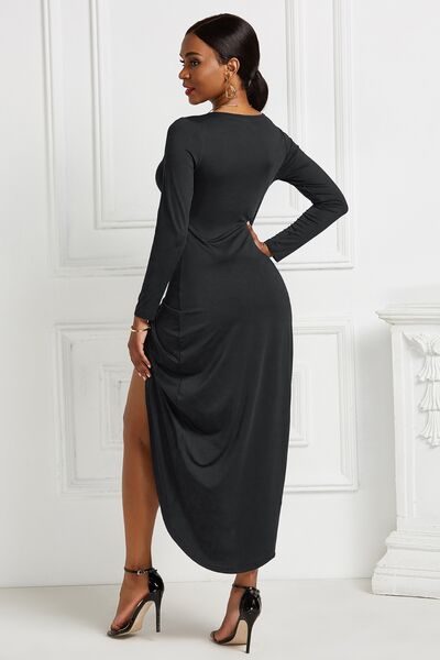 swvws High-low Ruched Surplice Long Sleeve Dress