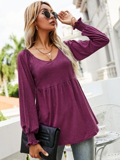 swvws V-Neck Lantern Sleeve Blouse