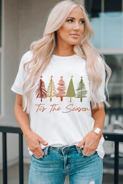 swvws Christmas Tree Graphic Round Neck Short Sleeve T-Shirt