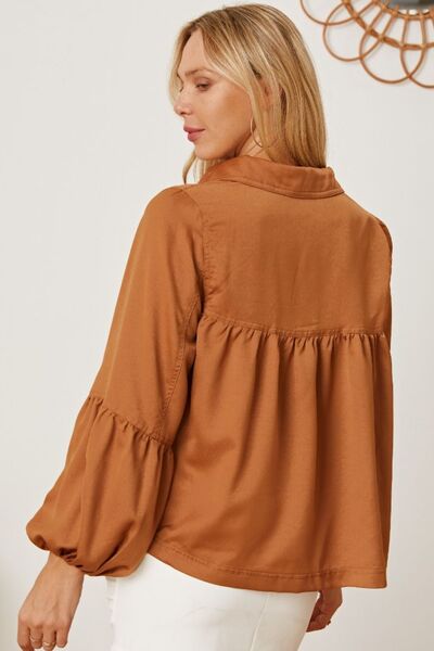 swvws Balloon Sleeve Collared Neck Blouse