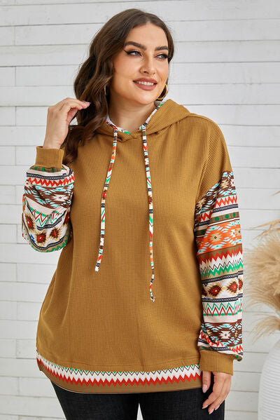 swvws Plus Size Waffle-Knit Geometric Dropped Shoulder Hoodie