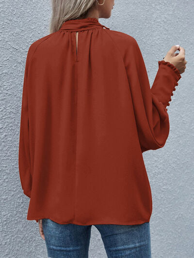 swvws Tie Neck Lantern Sleeve Blouse