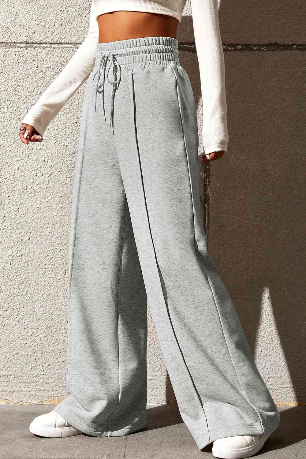 swvws Drawstring Wide Leg Pants with Pockets