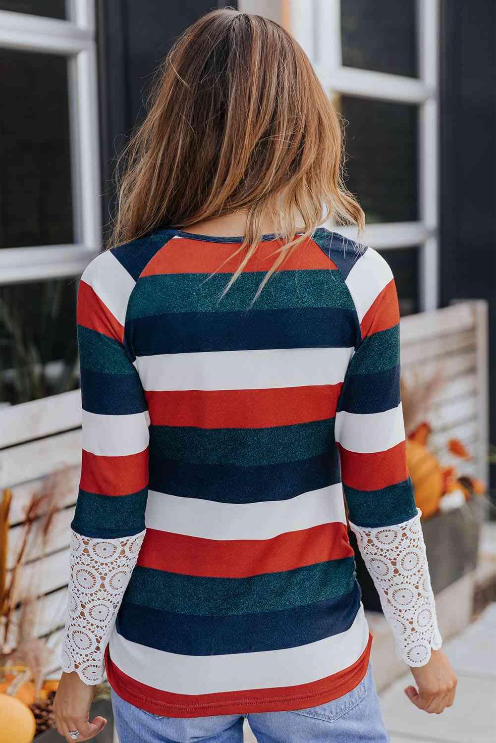 swvws Double Take Striped Round Neck Raglan Sleeve Tee