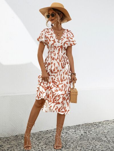 swvws Printed V-Neck Short Sleeve Dress