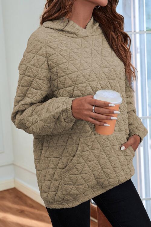 swvws Quilted Long Sleeve Hoodie with Pocket