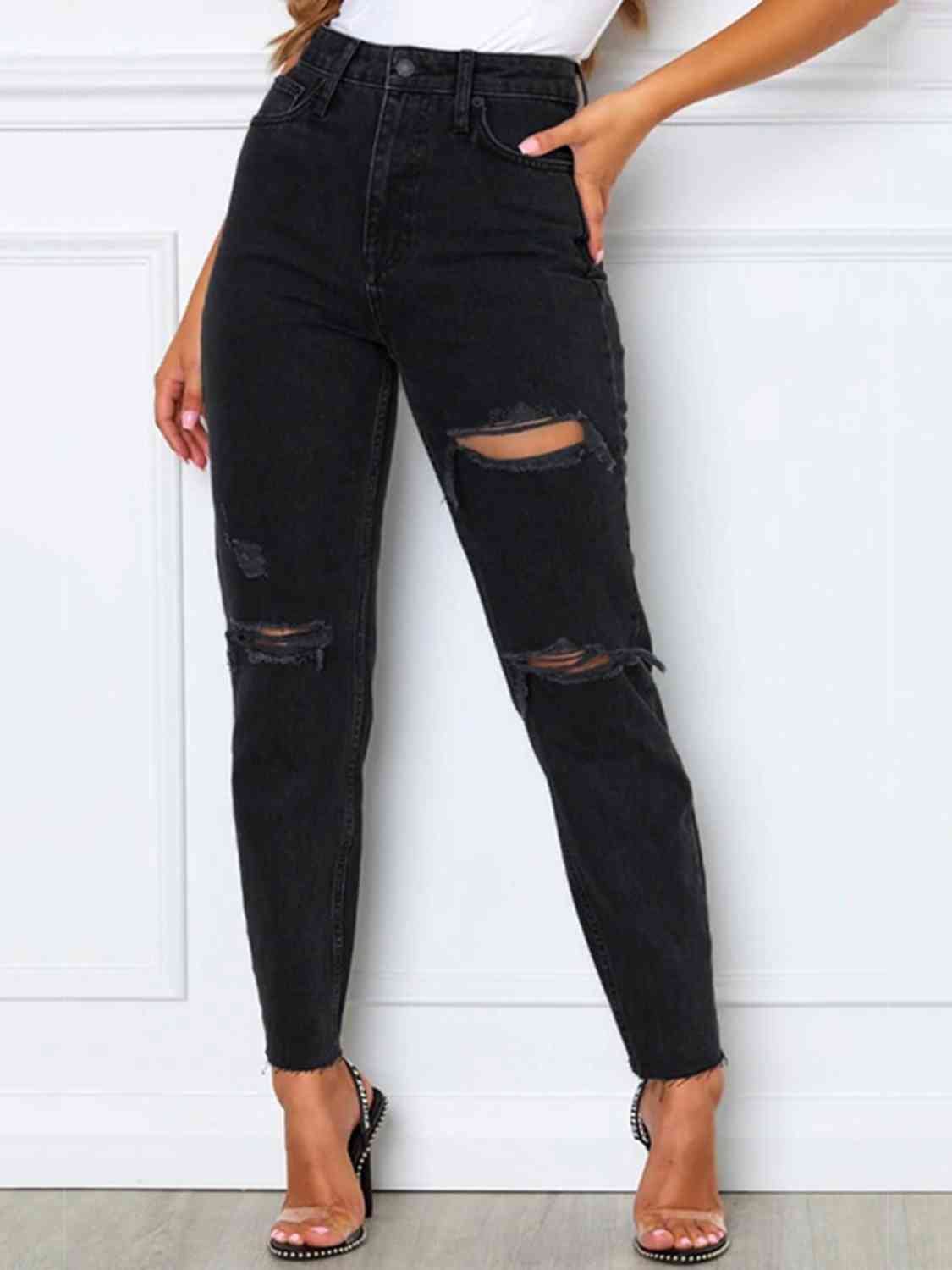 swvws Distressed High Waist Straight Jeans