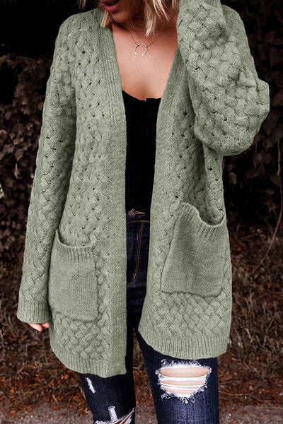 swvws Open Front Dropped Shoulder Cardigan with Pockets