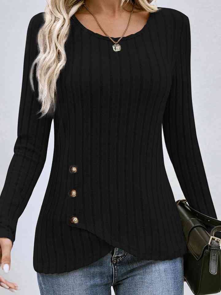 swvws Buttoned Tulip Hem Long Sleeve T-Shirt