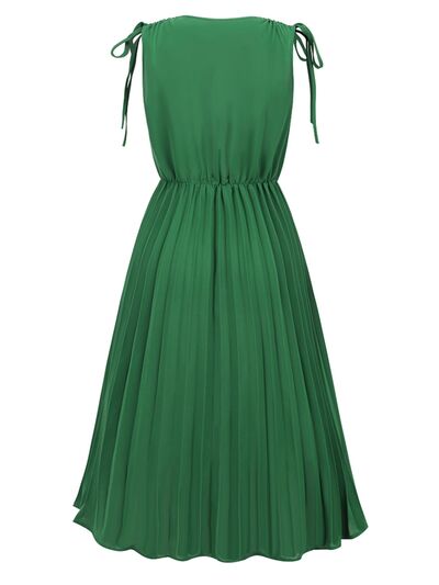 swvws Pleated V-Neck Sleeveless Midi Dress