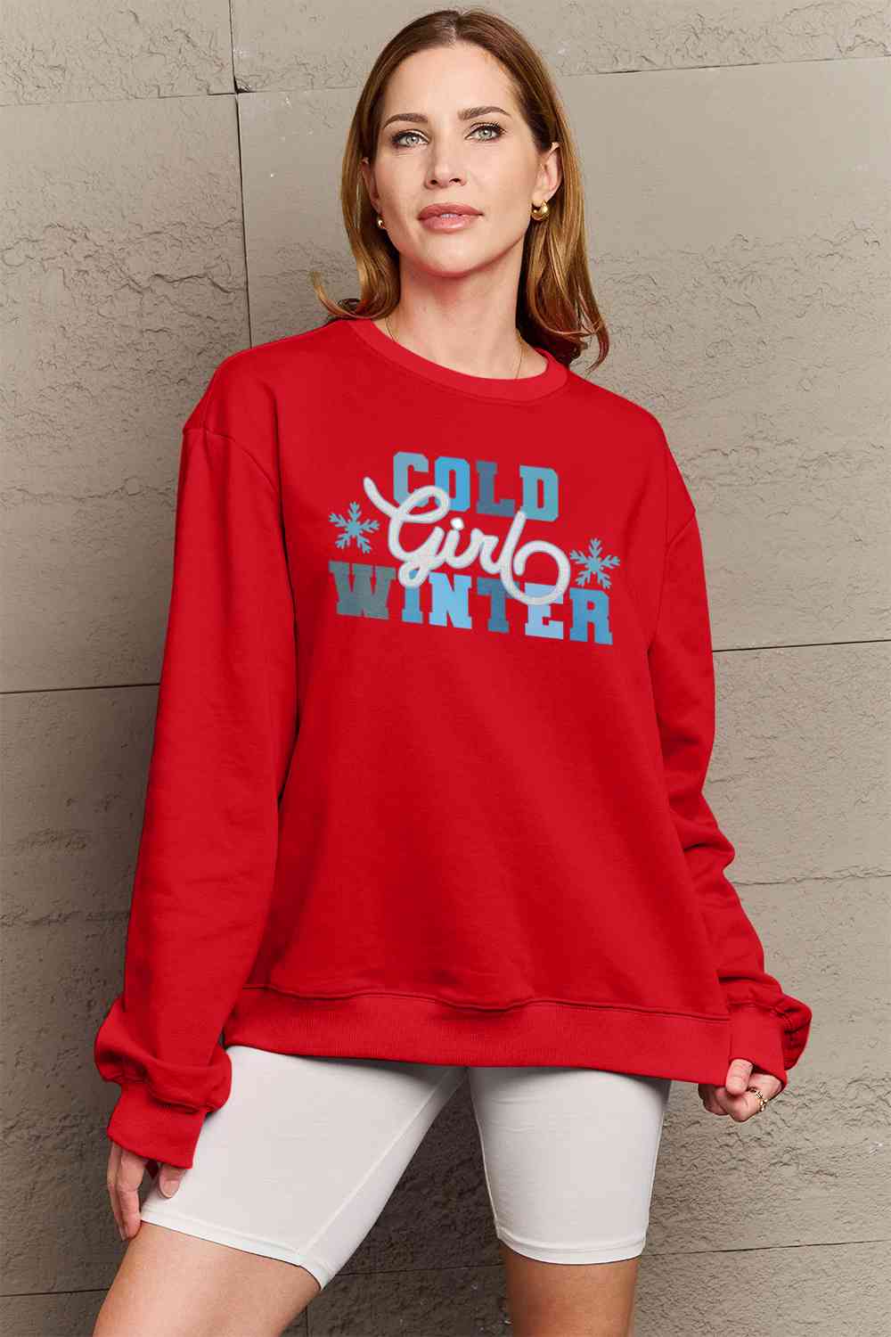 swvws Simply Love Full Size COLD WINTER Graphic Long Sleeve Sweatshirt