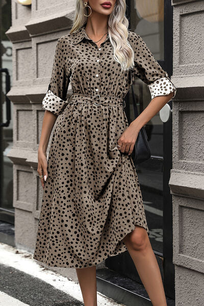 swvws Polka Dot Tied Button Up Dress