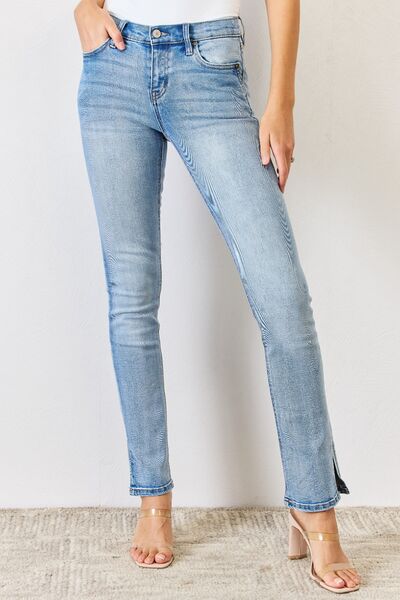 swvws Kancan Full Size Mid Rise Y2K Slit Bootcut Jeans