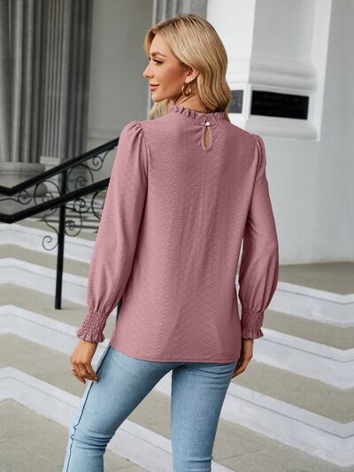 swvws Frill Mock Neck Lantern Sleeve Blouse