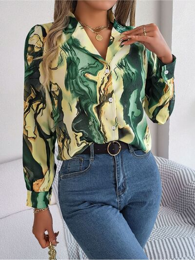 swvws Printed Button Up Long Sleeve Shirt