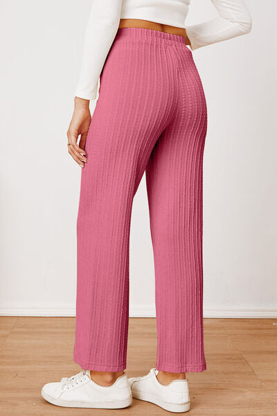 swvws Textured Elastic Waist Straight Pants