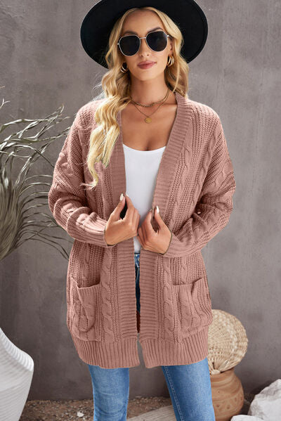 swvws Cable-Knit Open Front Dropped Shoulder Cardigan