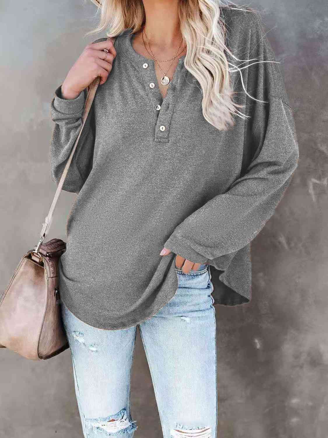 swvws Buttoned Drop Shoulder Top