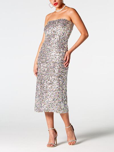 swvws Sequin Straight Neck Midi Wrap Dress