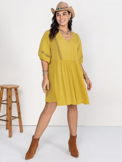 swvws Plus Size Eyelet Swiss Dot Half Sleeve Mini Dress