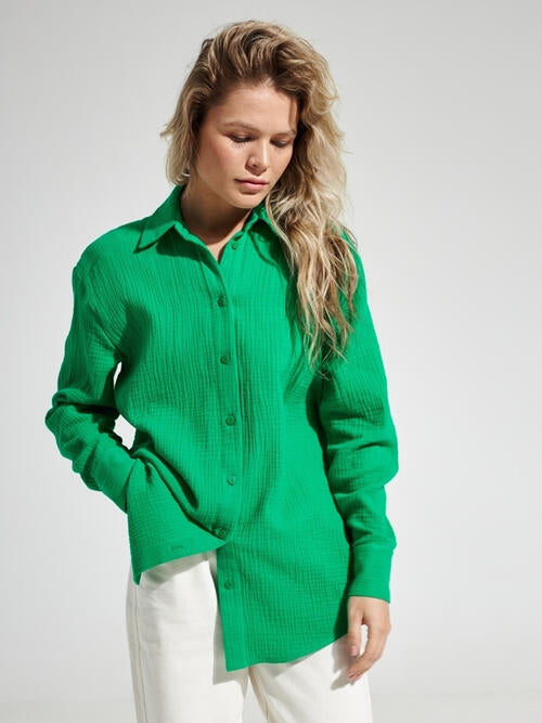 swvws Textured Button Up Long Sleeve Shirt