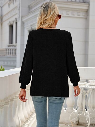 swvws Heathered Round Neck Lantern Sleeve Blouse