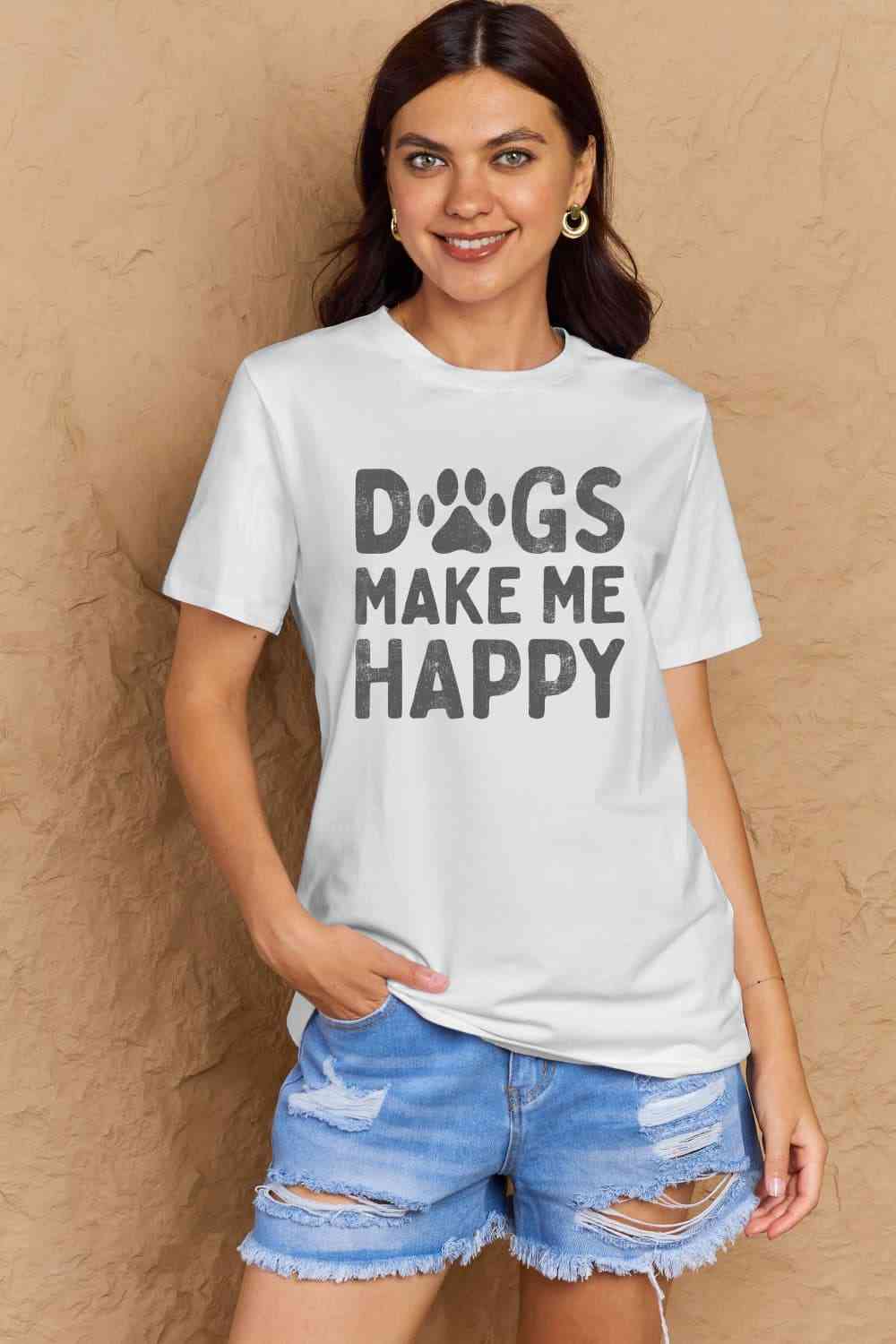 swvws Simply Love Full Size DOGS MAKE ME HAPPY Graphic Cotton T-Shirt