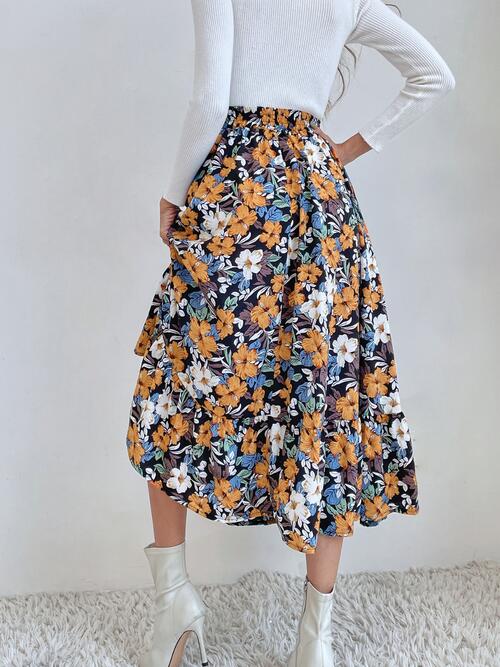 swvws Printed Ruffle Hem Midi Skirt