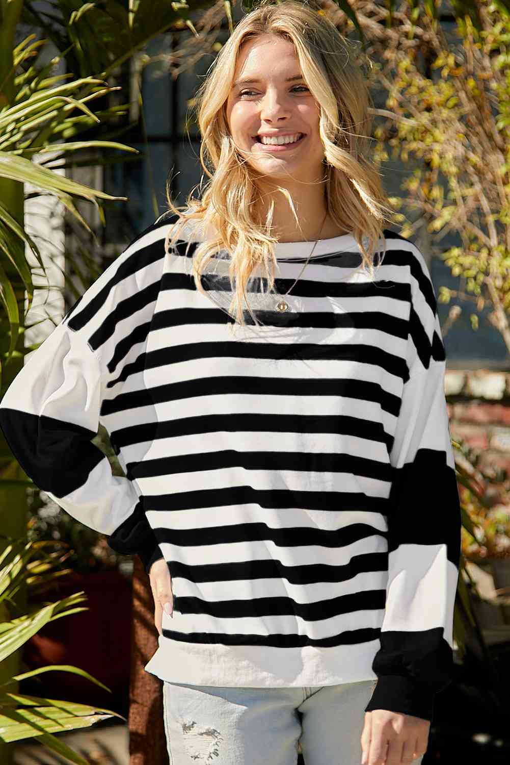 swvws Striped Dropped Shoulder Sweatshirt