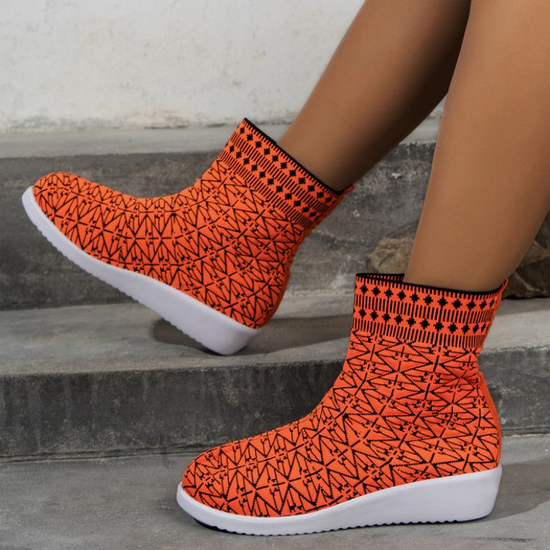 swvws - Tangerine Red Casual Patchwork Round Comfortable Out Door Shoes