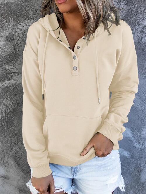 swvws Half Snap Drawstring Long Sleeve Hoodie