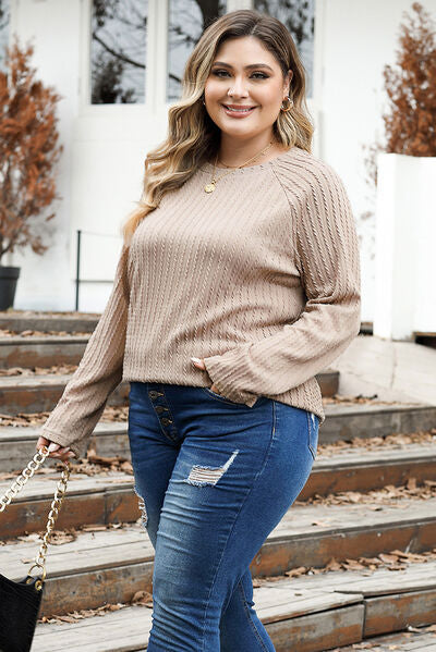 swvws Plus Size Round Neck Long Sleeve T-Shirt