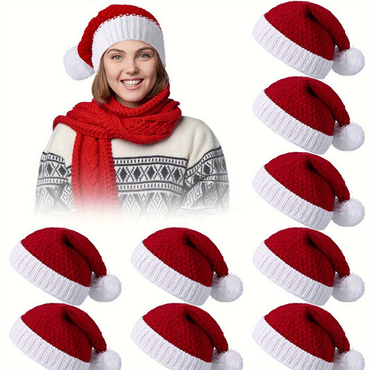 12 Pack Soft Knitted Santa Hats, Red And White Winter Beanie Hats For Adult Teens Women Men, Bulk Holiday Gift Christmas Party