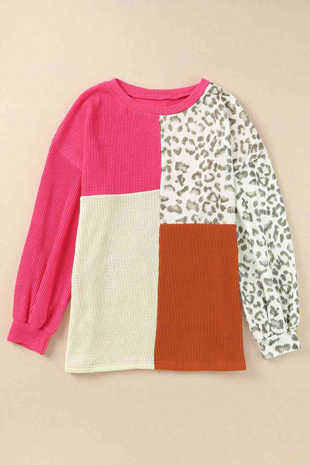 swvws Leopard Patchwork Long Sleeve Top