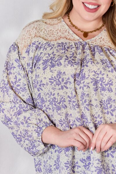 swvws Hailey & Co Full Size Lace Detail Printed Blouse