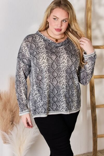 swvws Hailey & Co Full Size Snakeskin V-Neck Long Sleeve Top