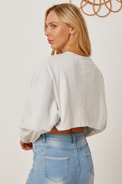 swvws Round Neck Dropped Shoulder Cropped Sweatshirt