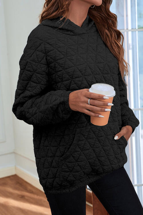 swvws Quilted Long Sleeve Hoodie with Pocket