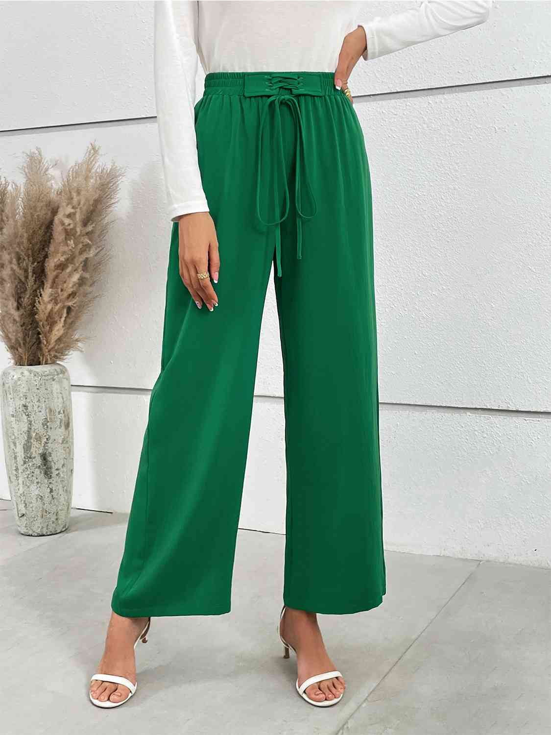 swvws Lace-Up Waist Straight Leg Pants