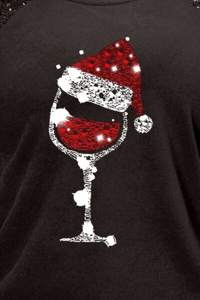 swvws Plus Size Graphic Sequin Long Sleeve Round Neck T-Shirt