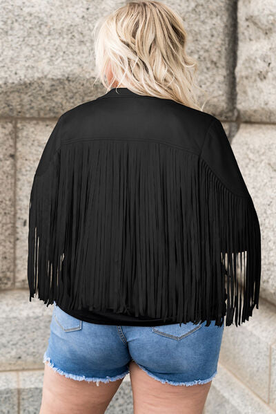 swvws Plus Size Fringe Open Front Jacket