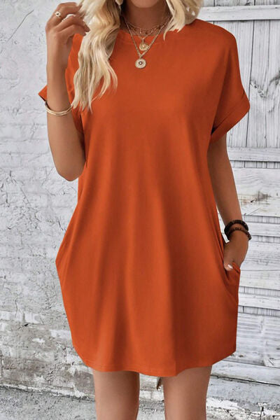 swvws Pocketed Round Neck Short Sleeve Dress