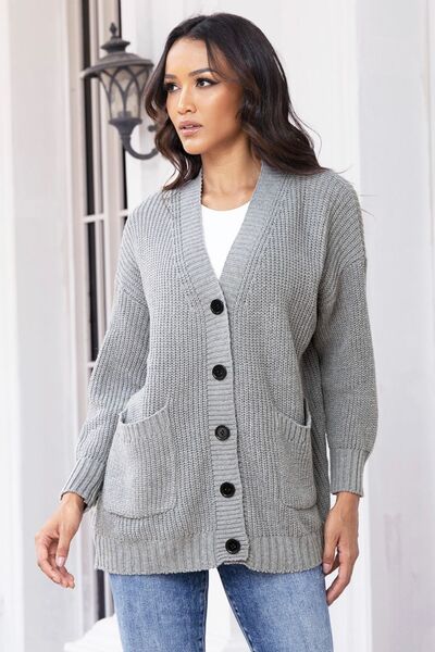 swvws Button Up Long Sleeve Cardigan with Pockets