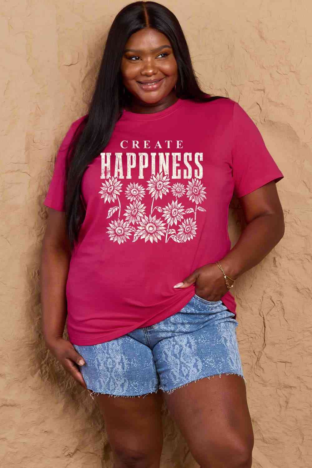 swvws Simply Love Full Size CREATE HAPPINESS Graphic Cotton T-Shirt