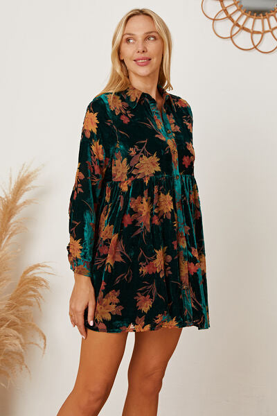 swvws Floral Button Up Collared Neck Shirt Dress