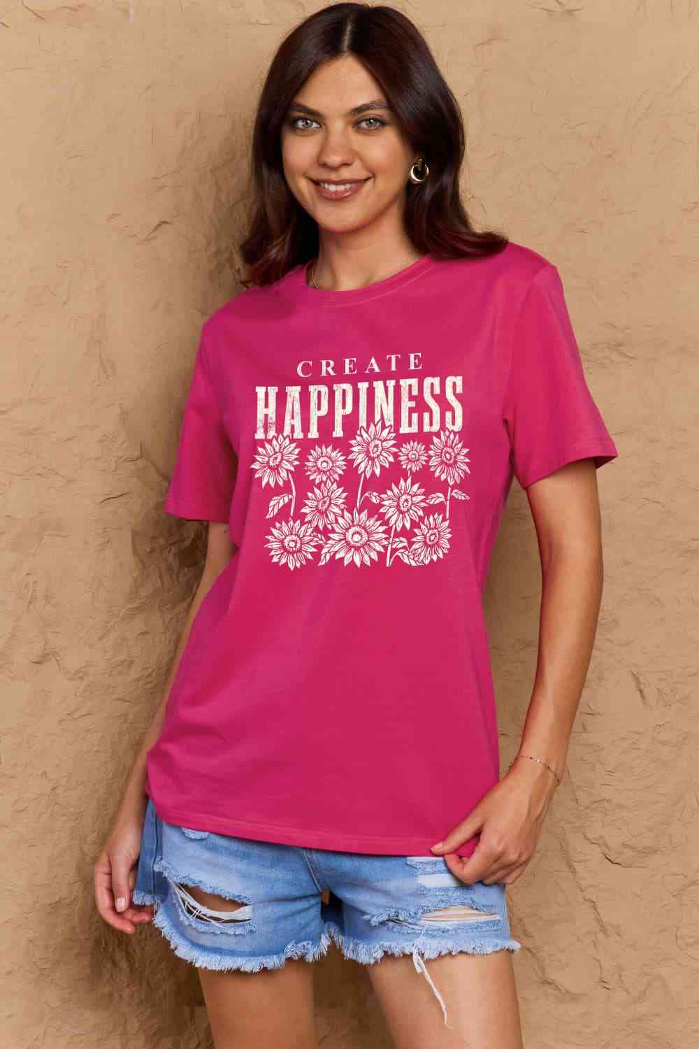 swvws Simply Love Full Size CREATE HAPPINESS Graphic Cotton T-Shirt