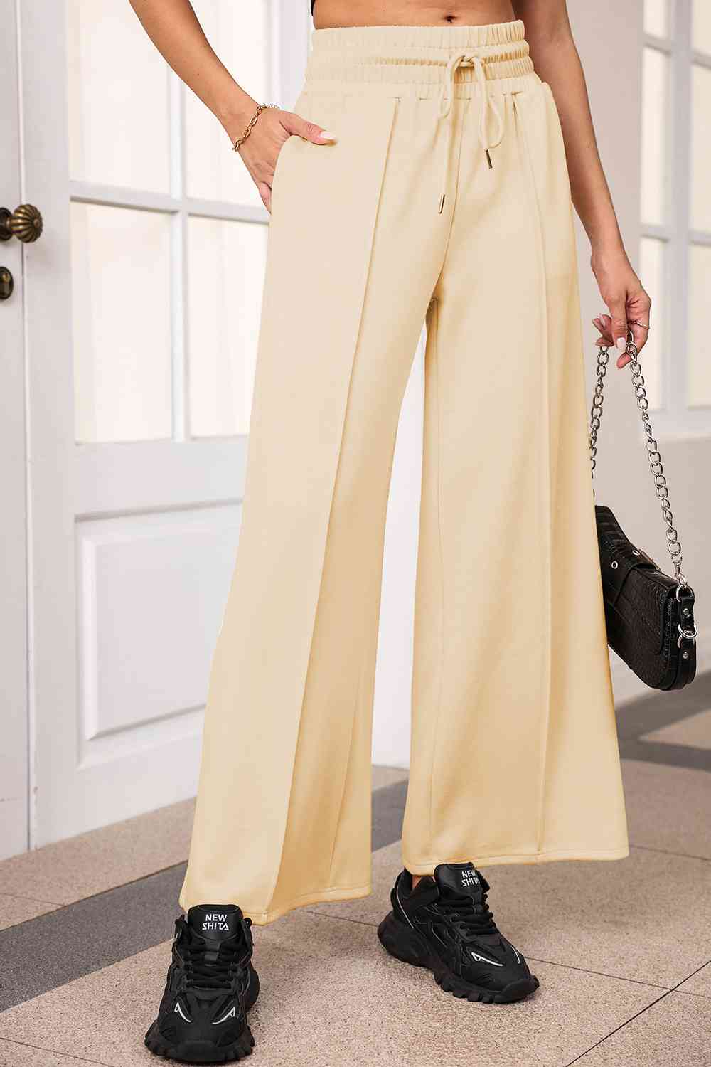 swvws Drawstring Wide Leg Pants with Pockets