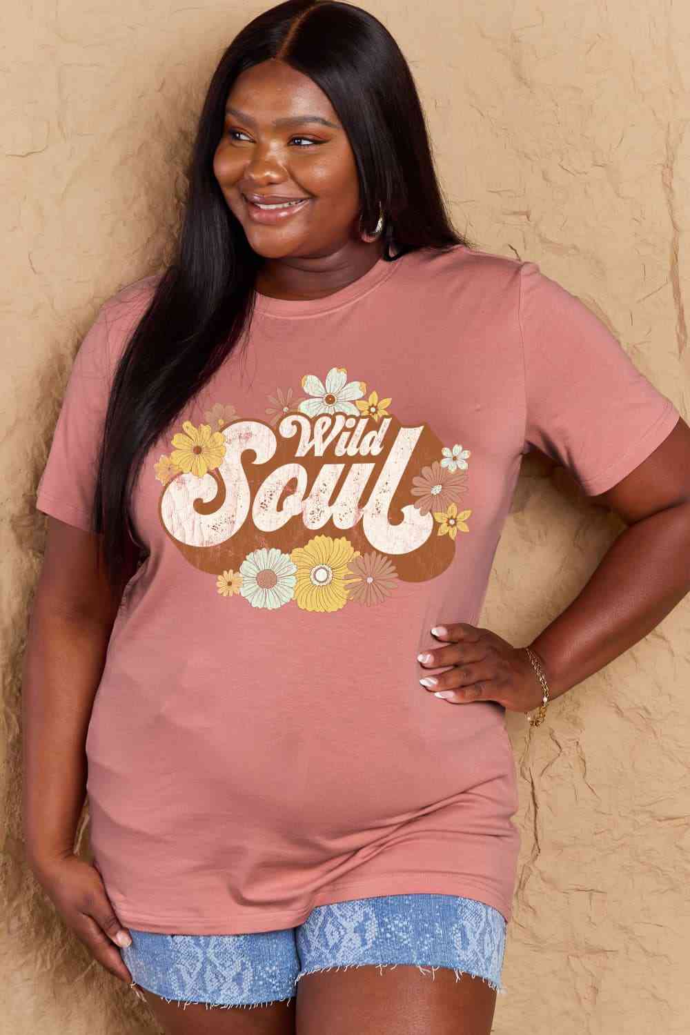 swvws Simply Love Full Size WILD SOUL Graphic Cotton T-Shirt