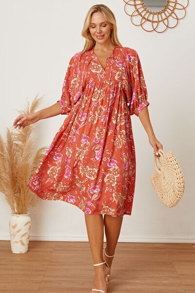 swvws Floral Tie Neck Half Sleeve Dress