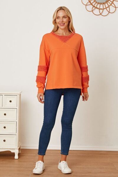 swvws Slit Round Neck Dropped Shoulder Sweatshirt